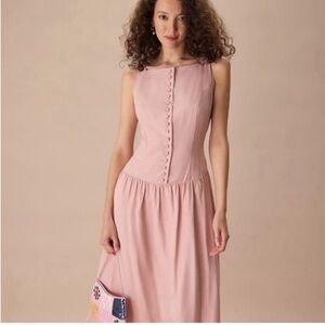 Rihoas women’s pink boat neck sleevel lyocell Midi dress